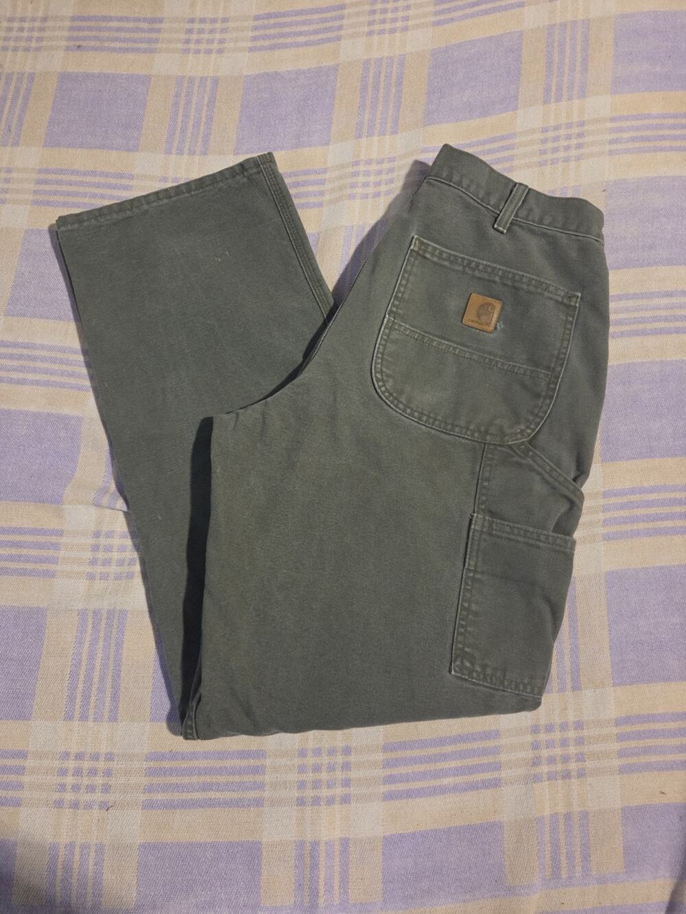 Carhartt Pants Mens 30 x 31 Green B11 MOS Loose Fit Carpenter Faded Distressed